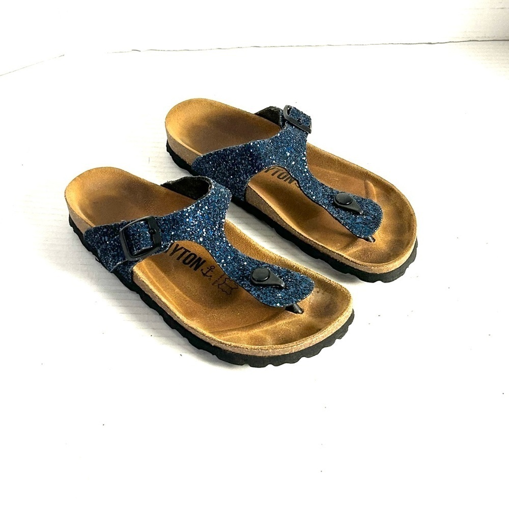 Bayton Thong Sandal Slides Blue Metallic Sparkle Leather Footbed EU 38 US 7